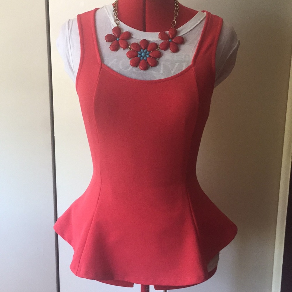 Francesca’s Coral Peplum Tank Top